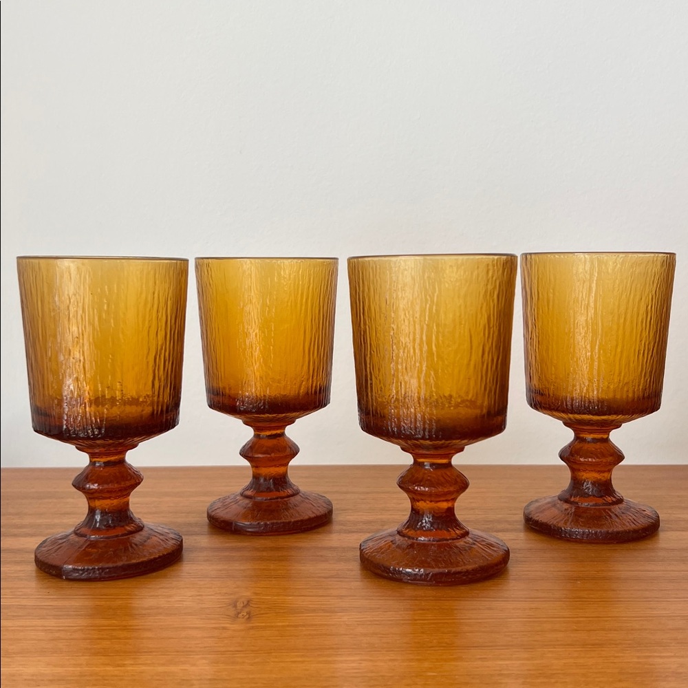 Vintage Ravenhead Siesta Amber footed glasses